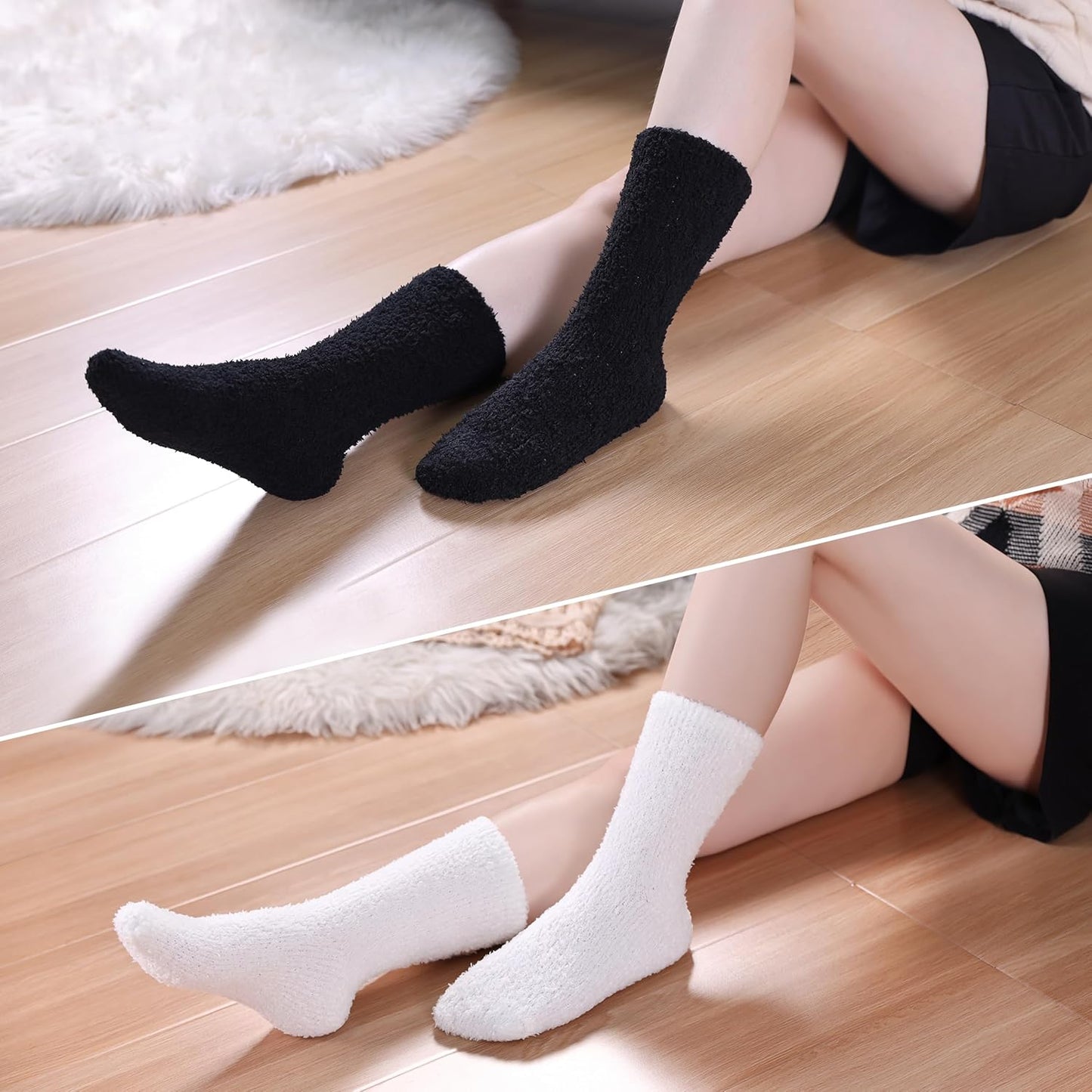 Womens Fuzzy Slipper Socks Super Soft Microfiber Fluffy Cozy Winter Warm Fuzzy Crew Socks