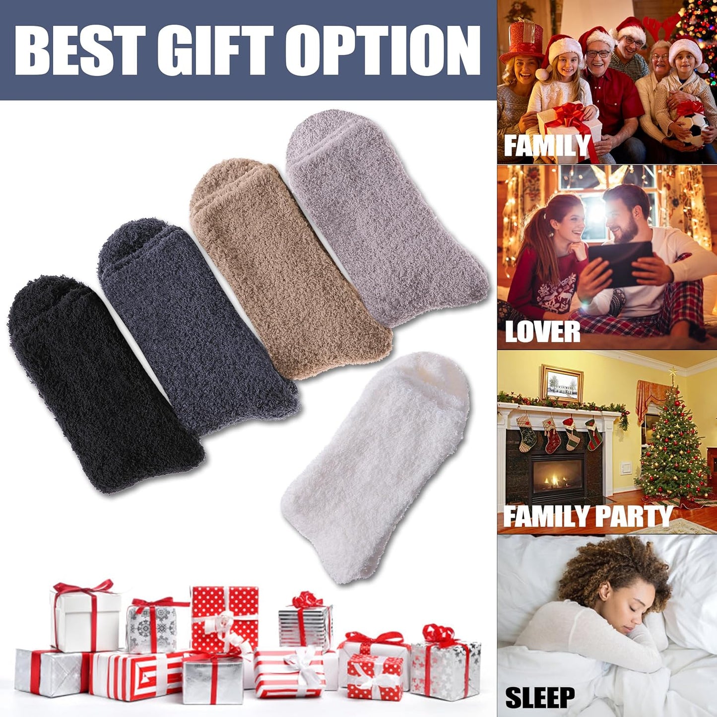 Womens Fuzzy Slipper Socks Super Soft Microfiber Fluffy Cozy Winter Warm Fuzzy Crew Socks